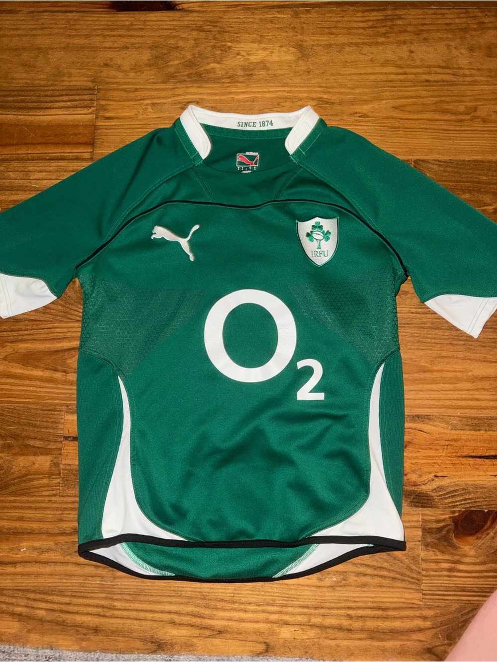 Puma Ireland Green Rugby Jersey with O2 Logo
